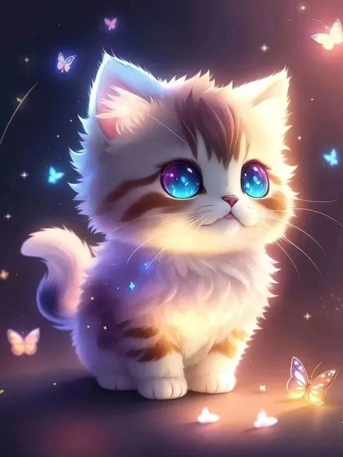 quebra-cabeca-de-gatinho-magico-noturno-com-brilho-fundo-estrelado-em-rosa-e-azul-pastel-decoracao-de-parede-para-quarto-infantil