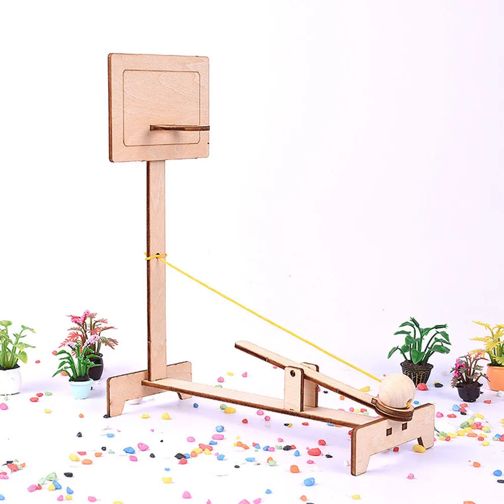 2 pezzi di pallacanestro in legno macchina da tiro stelo fai da te gioco educativo per bambini scienza apprendimento legno scientifico