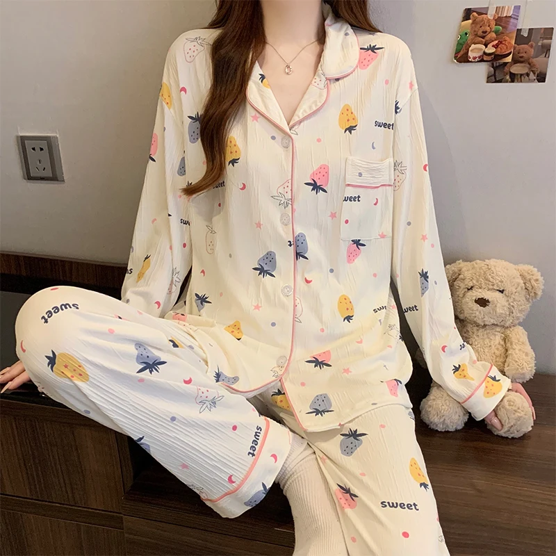 

Женские пижамы в корейском стиле с милым буквенным принтом, весна-лето, новинка 2025 года, кавайный пижамный комплект для женщин, повседневная женская одежда для сна Y2K