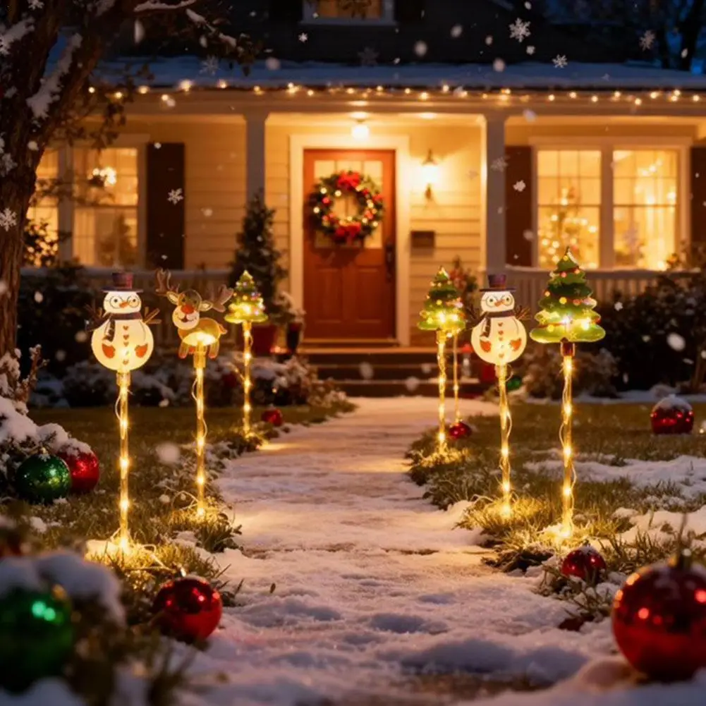 

6Pcs/Set Christmas Decoration Base Insert Xmas Lawn Lights Santa Tree & Reindeer Designs Outdoor Decor Waterproof Garden Lights