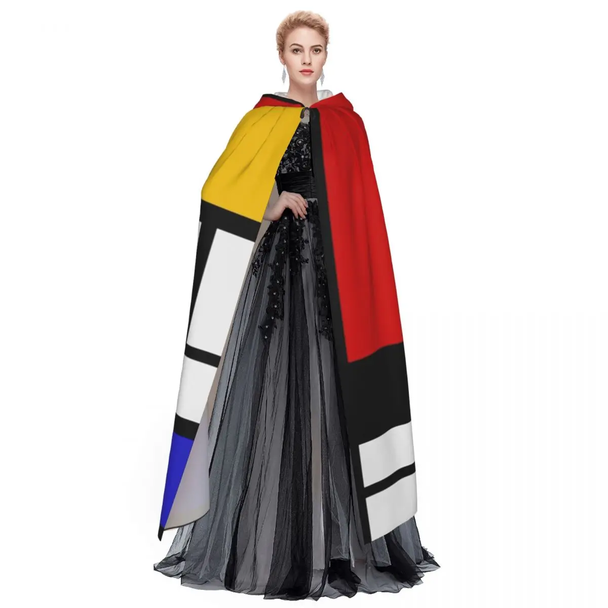 Piet Mondrian De Stijl Long Hooded Cloak Witch Medieval Costume Cosplay Cape HalloweenVampire Adult Unisex - view 3