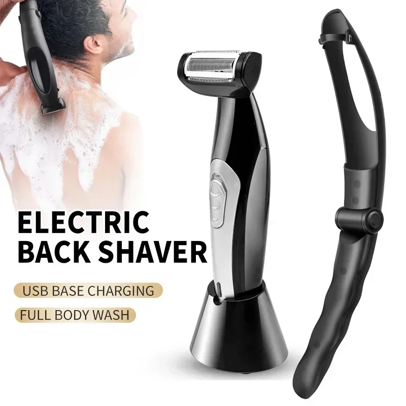 New Electric Back Shaver Back Hair Removal Device with Handle All Machine Body Waterproof Back Hair Trimmer Men USB Charging