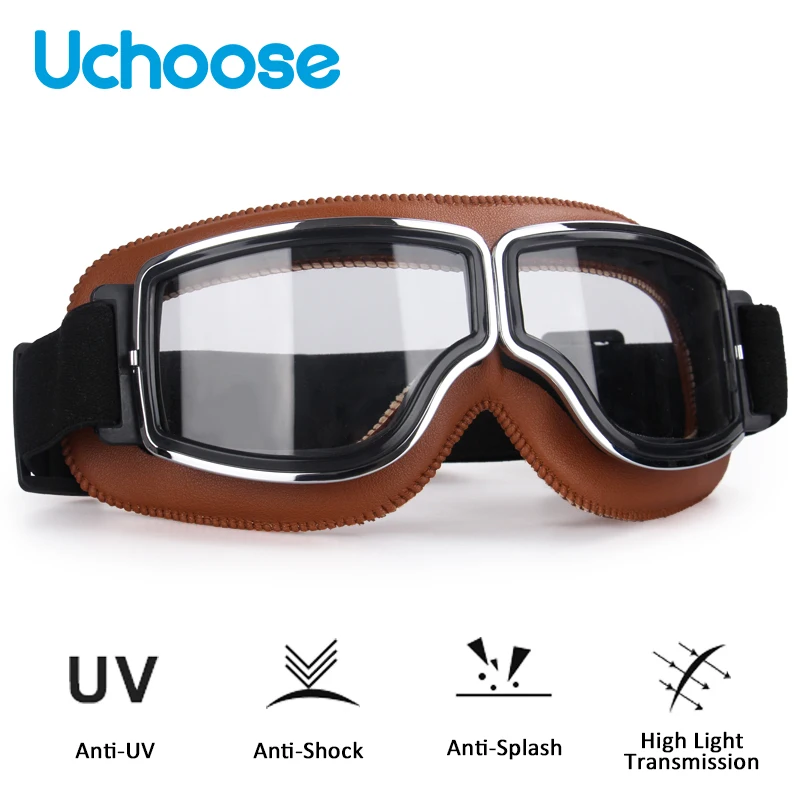 Windproof Bike Riding Glasses Motorcycle Helmet Glasses Leather Safety Protection Anti-Glare Motorcycle Motocross Steampunk Glas