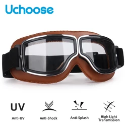 Windproof Bike Riding Glasses Motorcycle Helmet Glasses Leather Safety Protection Anti-Glare Motorcycle Motocross Steampunk Glas