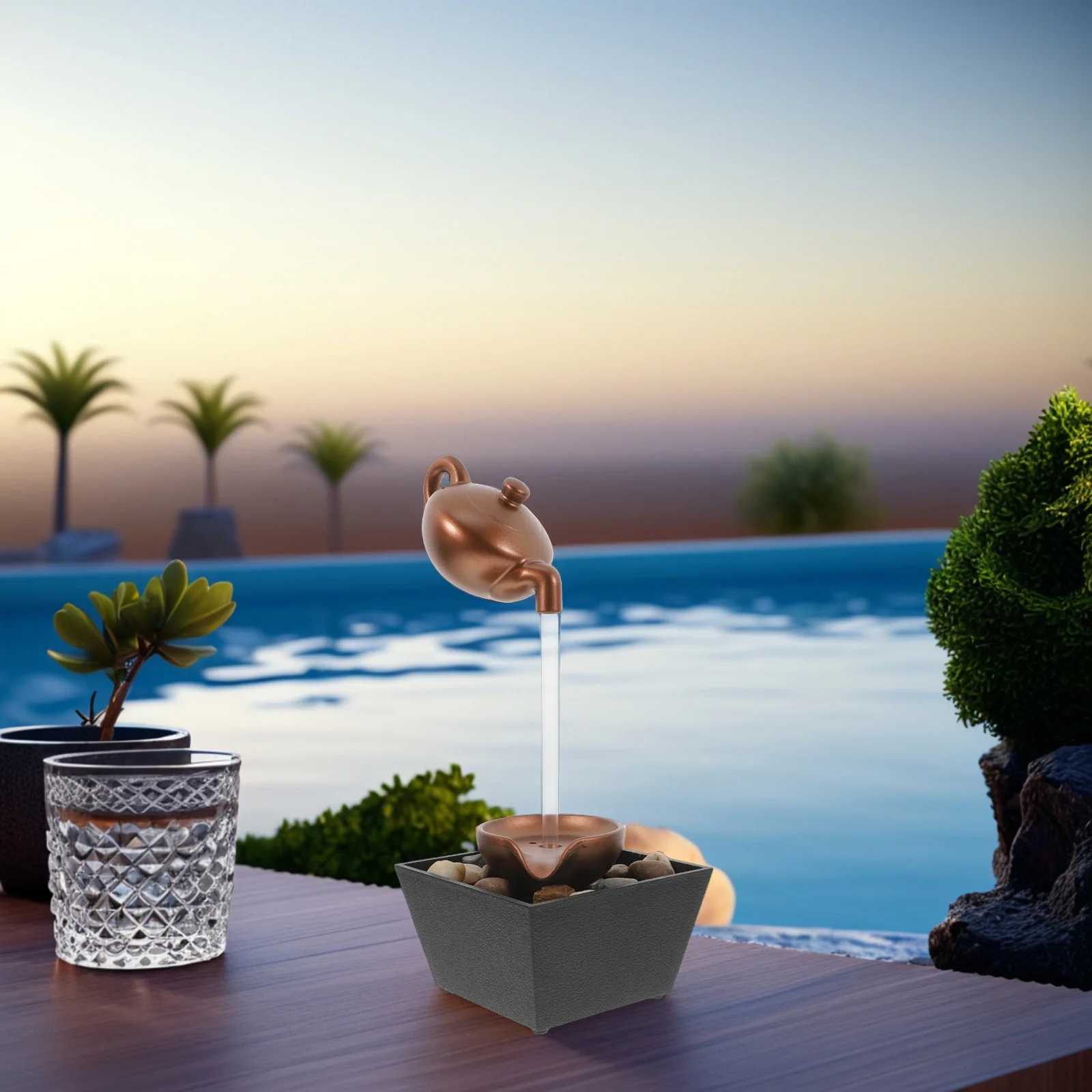 

Compact Desktop Water Fountain with Soothing Sound and LED Illumination Mini Indoor Waterfall Feature for Desk Bedroom