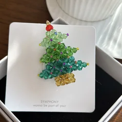 Christmas Collection Sparkling Crystal Colorful Christmas Tree Brooch Handmade Beaded Pins Accessories Festive Jewelry