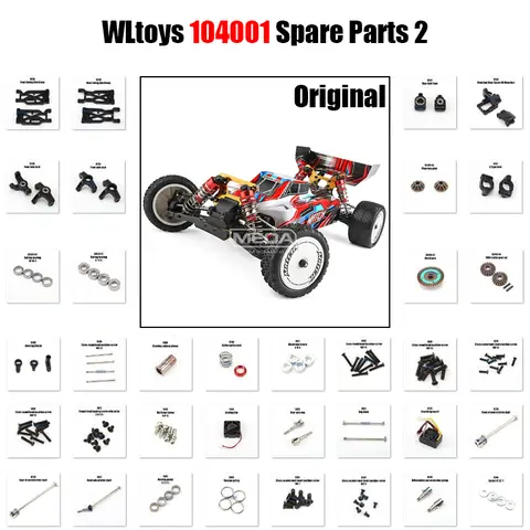 WL토이 1/10 104001 원래 예비 부품 RC 자동차 앞/뒤 팔 볼 스크류 베어링 수신기 라디에이터 전송 샤프트 부품 1