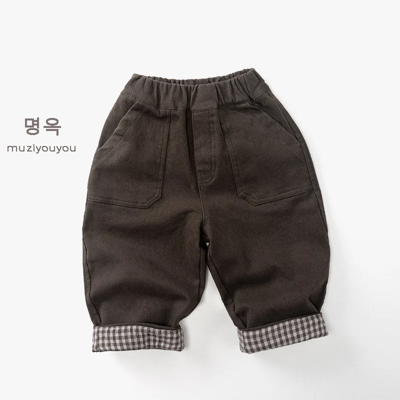 2025 شتاء جديد الأطفال الصوف السراويل الصلبة الفتيان زائد المخملية سميكة سراويل تقليدية القطن الاطفال الفتيات بناطيل تدفئة ملابس الطفل