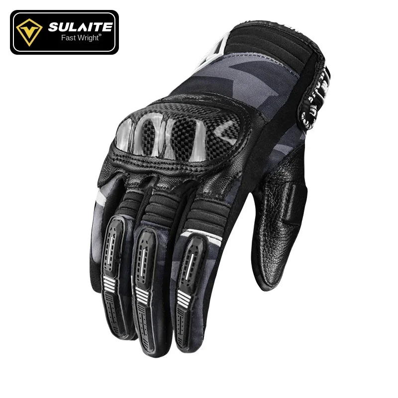 

SULAITE Motorcycle Gloves Carbon Fiber Four Seasons Waterproof Motorcycle Gloves, Full Touch Screen Breathable Protective Gear