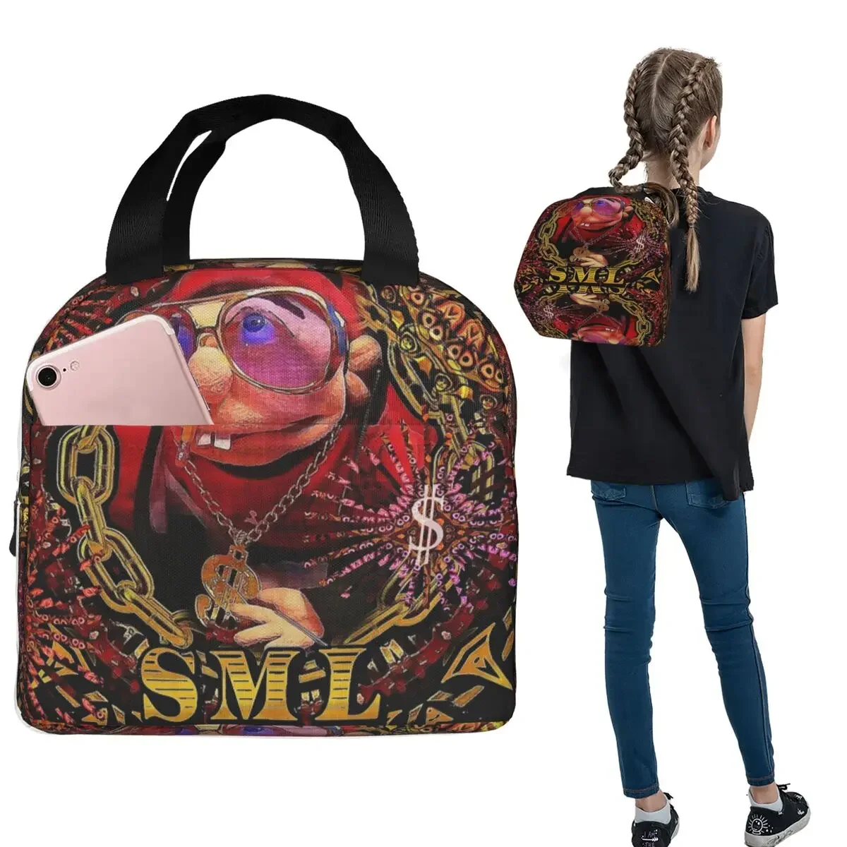 Sml Jeffy Rapper V3 Isolierte Lunchtasche für Damen und Kinder, tragbare Lebensmittelboxen, Thermo-Lunchbox-Tragetasche