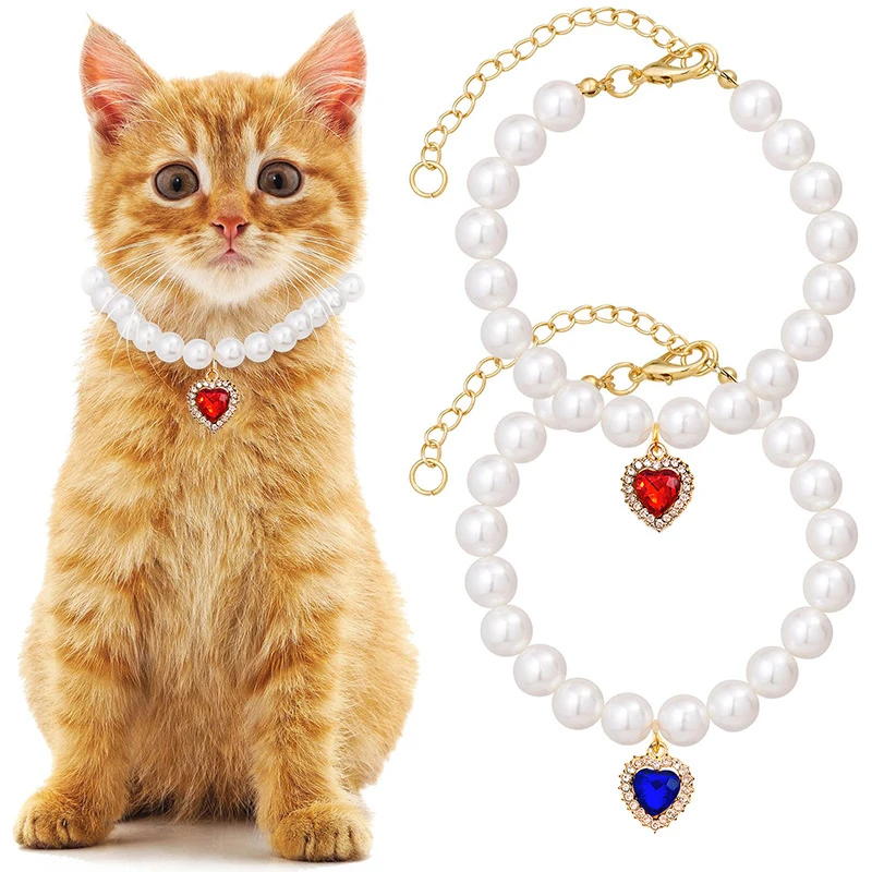 Collare regolabile con perle per cani da compagnia alla moda, squisiti gioielli per gatti, collana con gemme da principessa, collare per cuccioli dolci, accessori per animali domestici