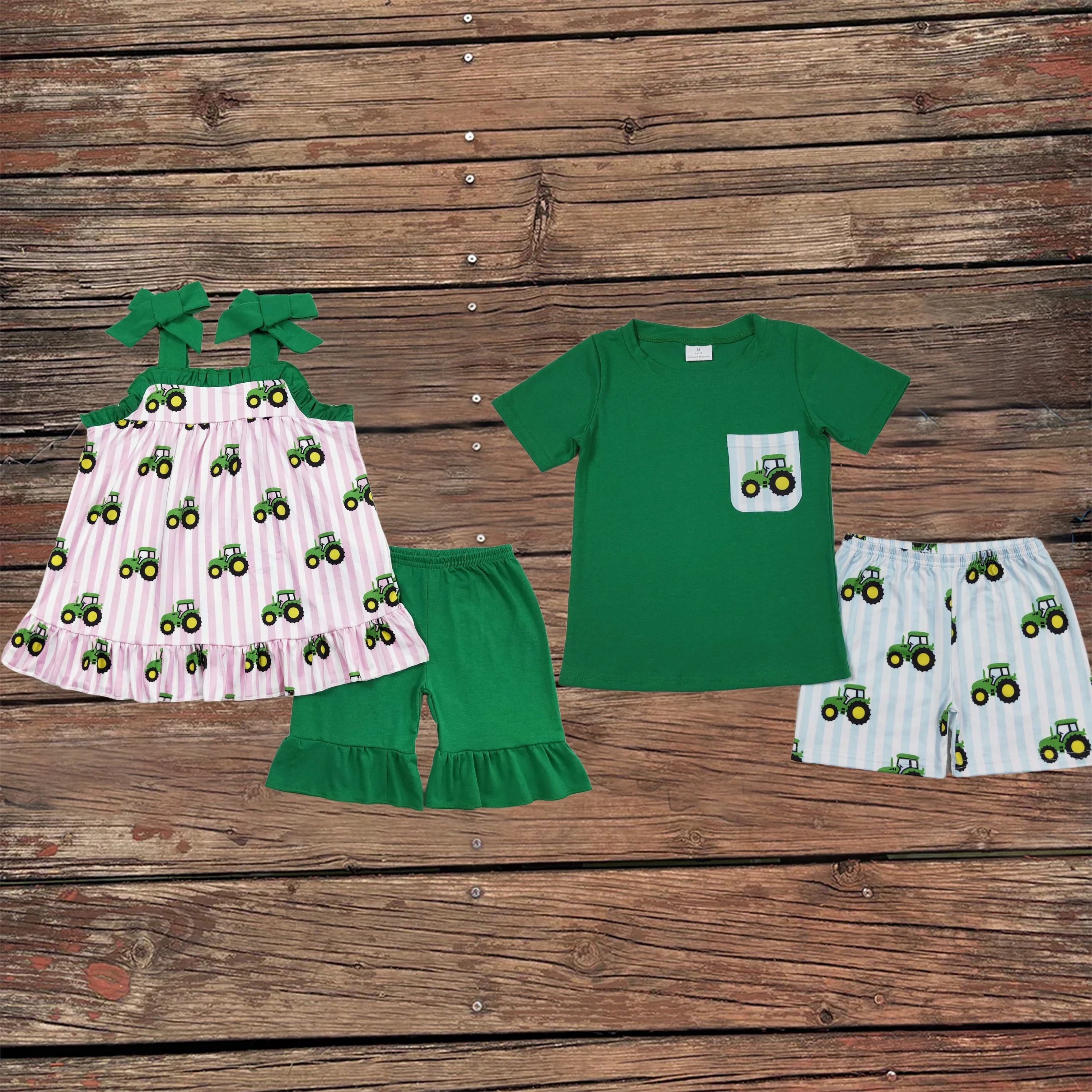 

Wholesale Sibling Baby Girls Boys Short Sleeves Tractors T-shirts Shorts Sets Summer Kids Children Clothes Infant Toddler Outfit