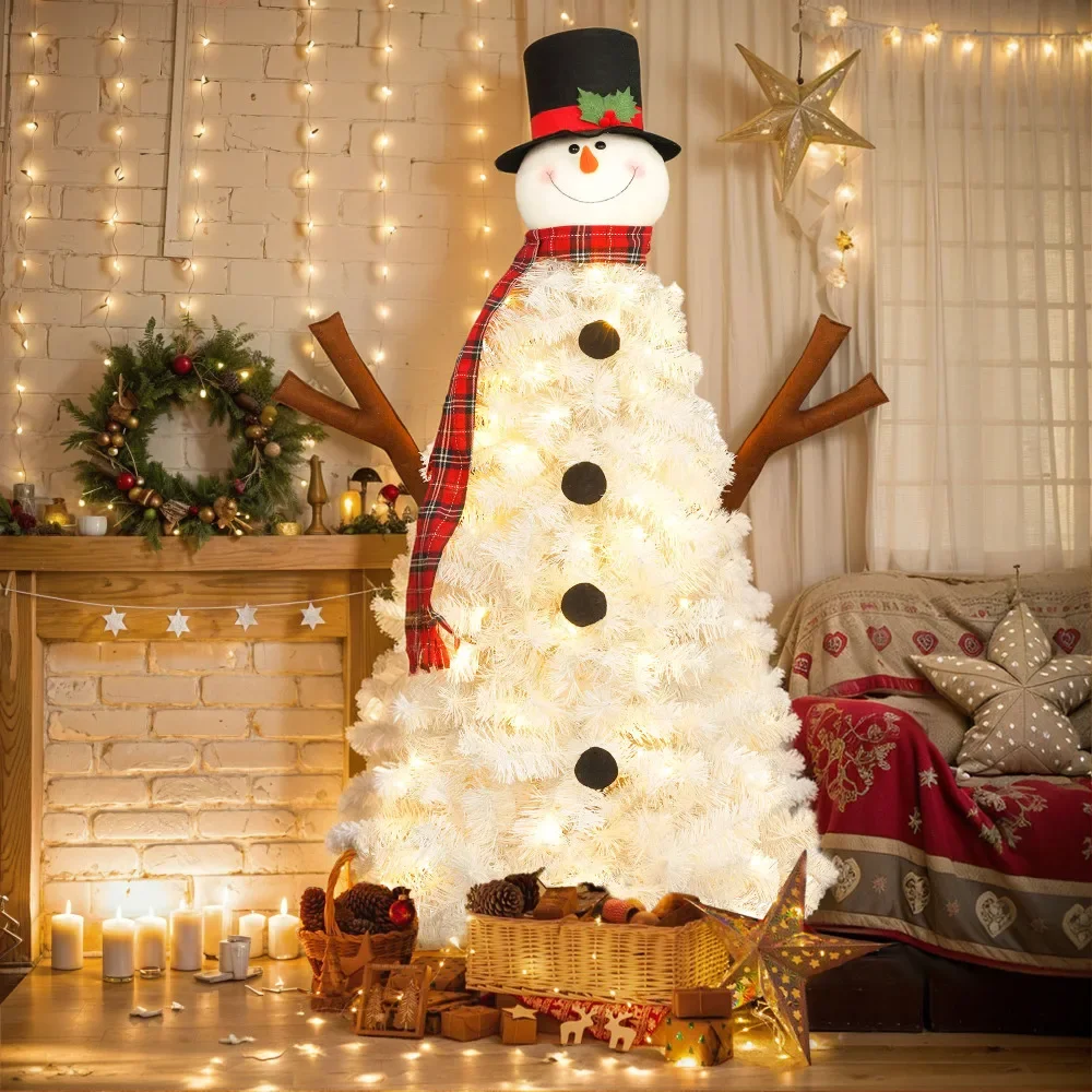 

4ft Pre-lit Christmas Tree Snowman-Shaped Artificial Christmas Xmas Tree PVC Festival Celebration Decoration Inside and Outside