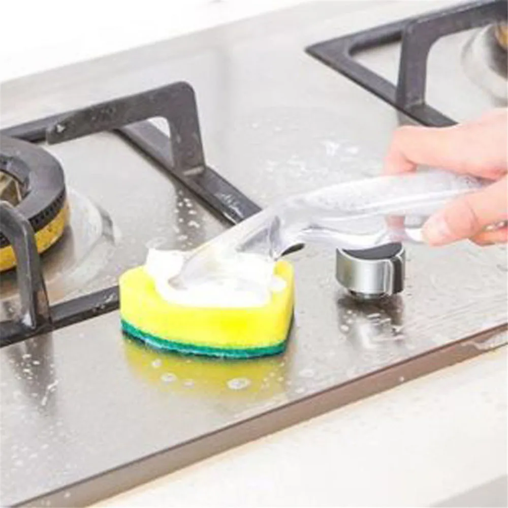 Dish Cleaning Brush Soap Dispenser With Handle Dishwasher Cleaning Tool Scrubber Head Replacement Kitchen Sink Sponge Brush