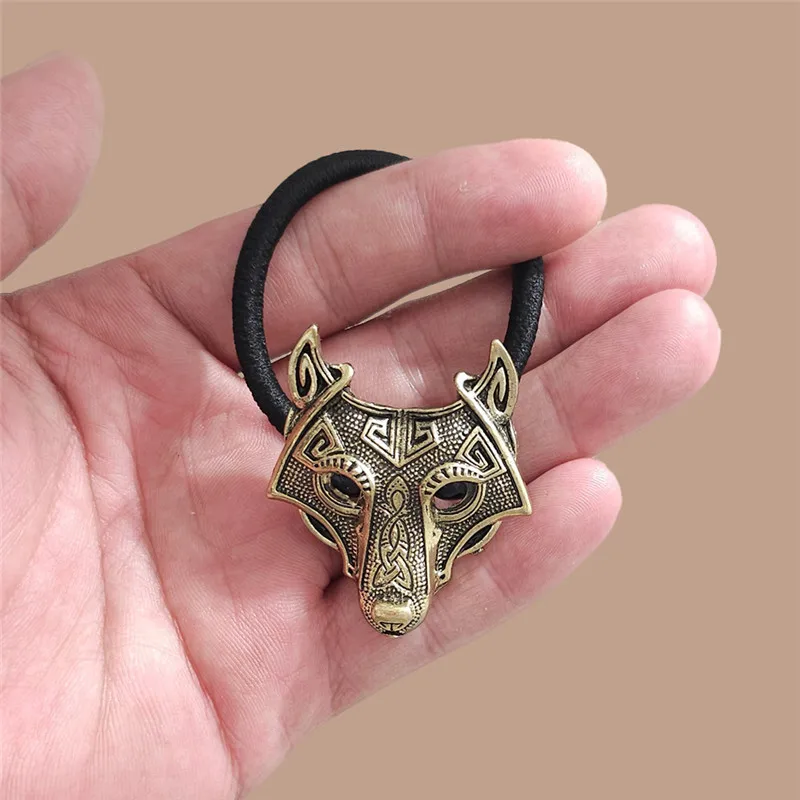 Banda de pelo de lobo de Metal Vikingo para niña, decoración de animales, Anillo para el cabello, cola de caballo elástica, trenza, accesorios para el cabello