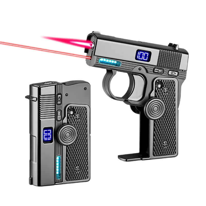 New Multifunctional Laser Illuminated Folding Windproof Lighter, Metal Gyroscope Gun Type Battery Display Cigarette Lighter - Image 6
