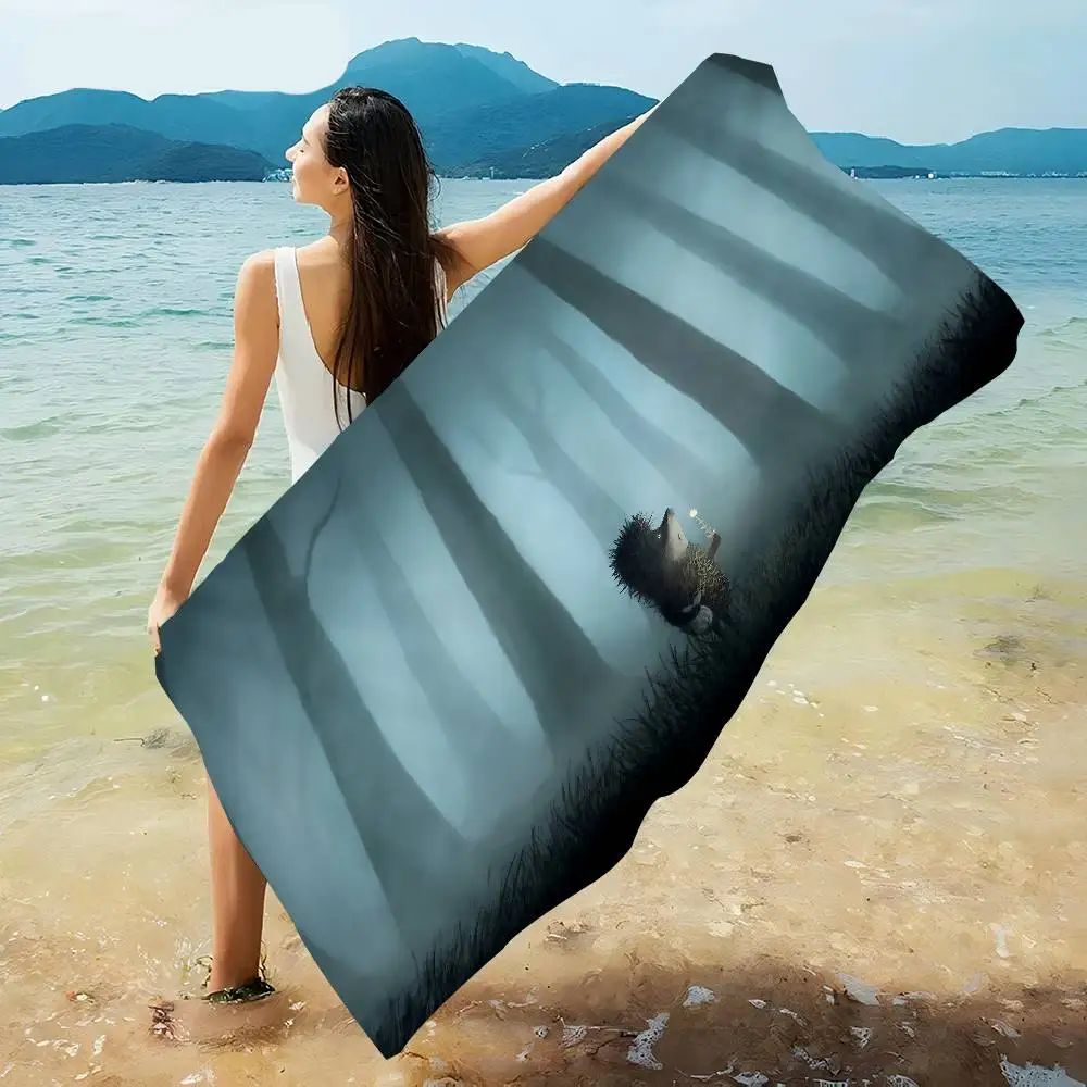 H-Hedgehog In The Fog Beach Towel Colorful Bath Towels For Girl Microfiber Quick Dry Custom Sand Free Beach Yoga Spa Gym Pool