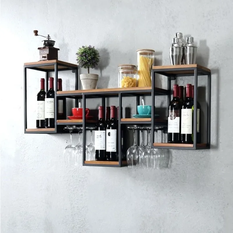 Wall-Mounted Vino Repository Storage Innovation Restaurant Bottle and Glass Exhibition Chic Holder European Metallic Art