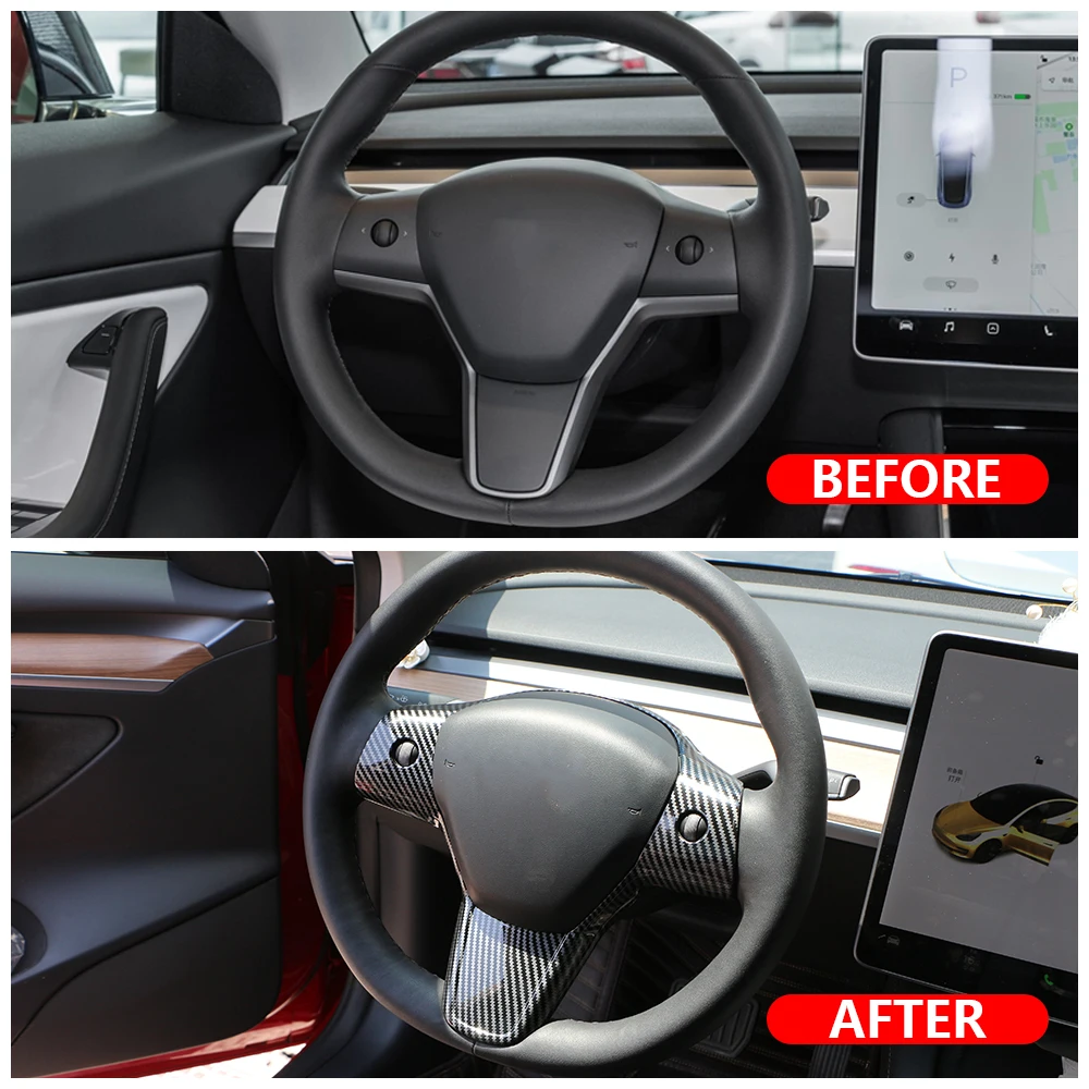 Carbon Fiber Car Steering Wheel Buttons Panel Sticker Trim Cover for Tesla Model 3 2016-2022 Model Y 2019-2022 Accessories