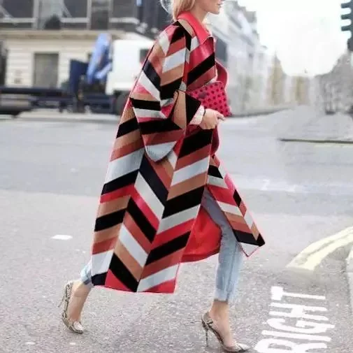 

Winter Coat for Women 2025 Autumn New Fashion Long Trumpet-Sleeved Coat Printed Long-Sleeved Loose Windbreaker