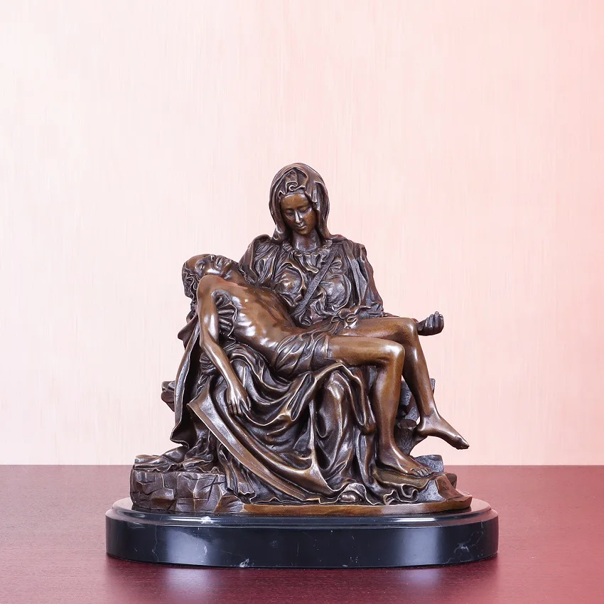 Famous Pieta Statue by Michelangelo Bronze Replica Sculpture Western Collectible Home Decoration