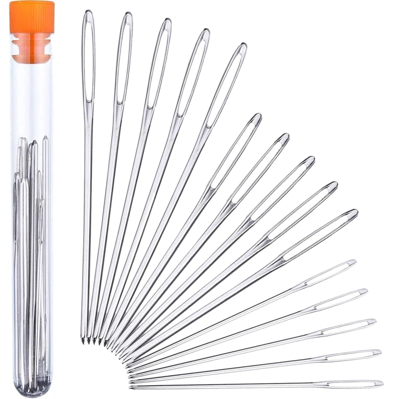 15 Pieces Blunt Needles Stainless Steel Large-Eye Yarn Knitting Needles Sewing Needles, 3 Sizes