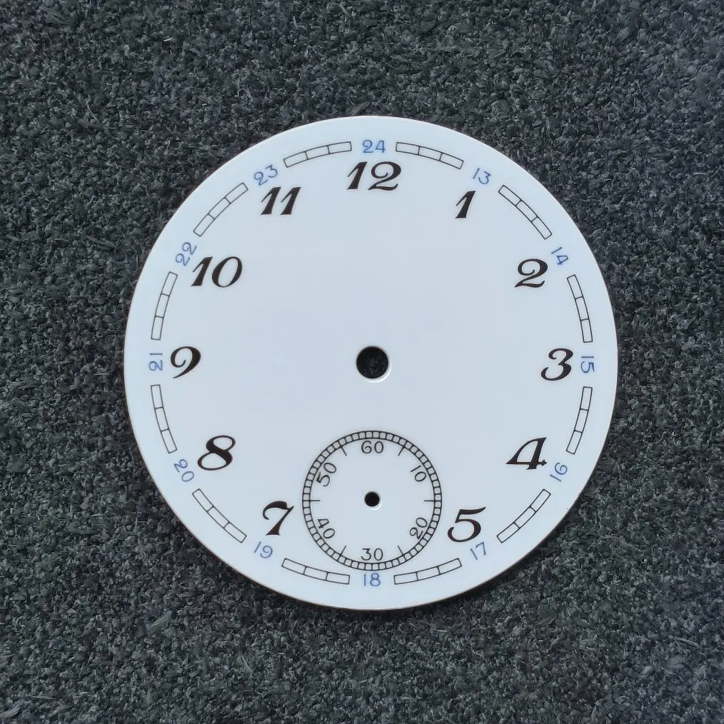 Watch dial literally 37mm white enamel dial face 24 hours scale for ETA6498 Seagull ST3620 3621