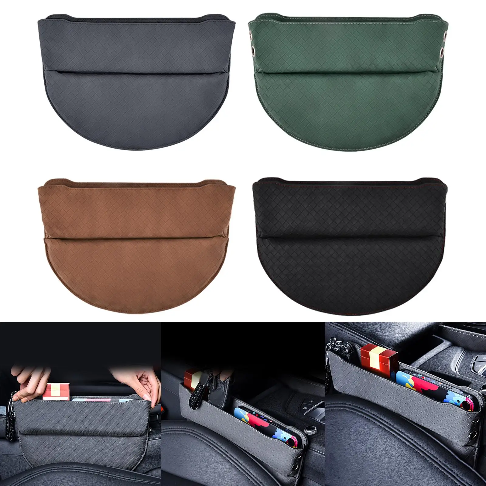 PU Leather Car Seat Filler Organizer Universal Fit Storage Box Front Seat for Sunglasses Keys Cards Phones Coins