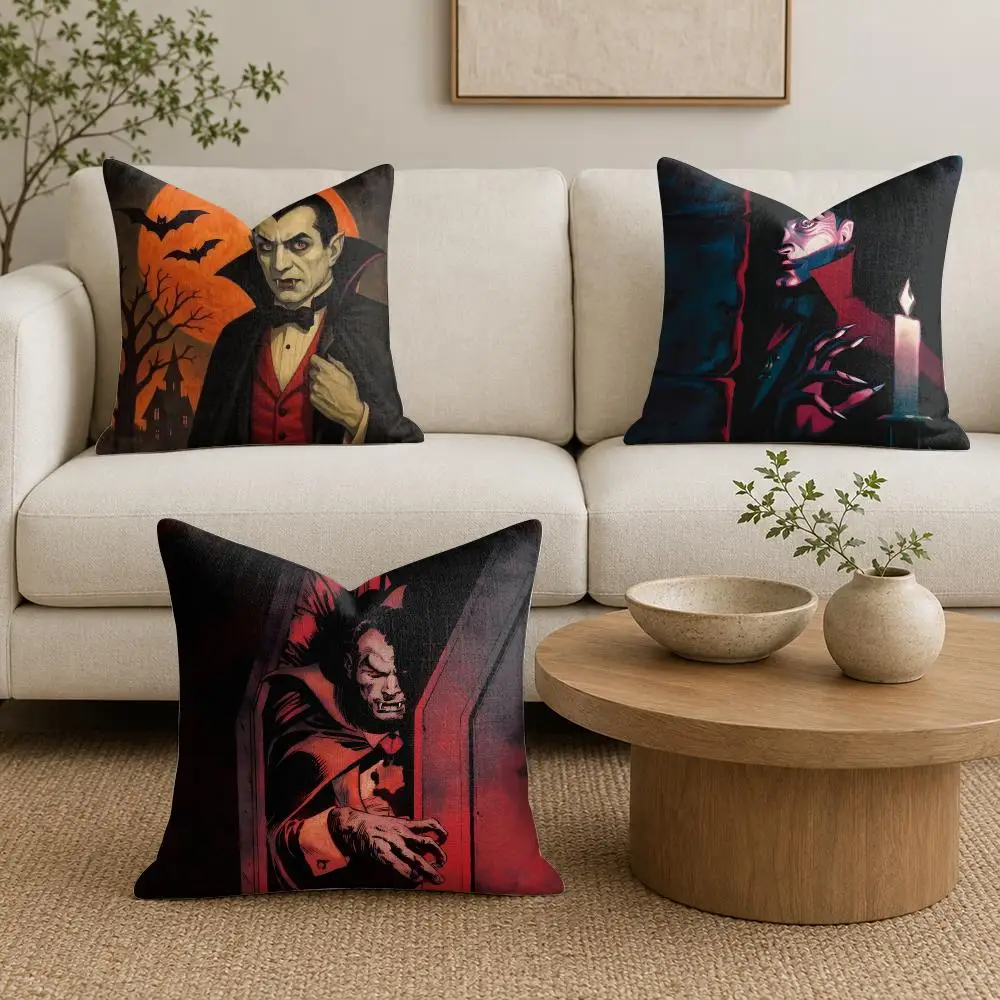Dracula Cushion Cover Organic Linen Throw Pillow Cover - Double-Sided Print Breathable Cushion Case Home Decor