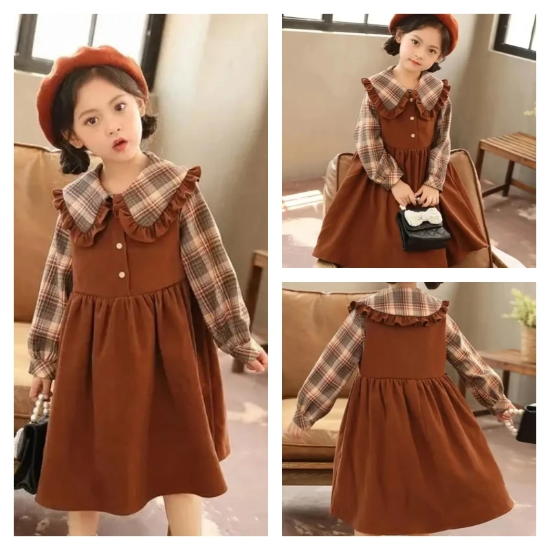 

Лидер продаж, модные топы для девочек, платье, студенческое весенне-осеннее повседневное пуловер с матросским воротником и рисунком, кукольная юбка, детская одежда