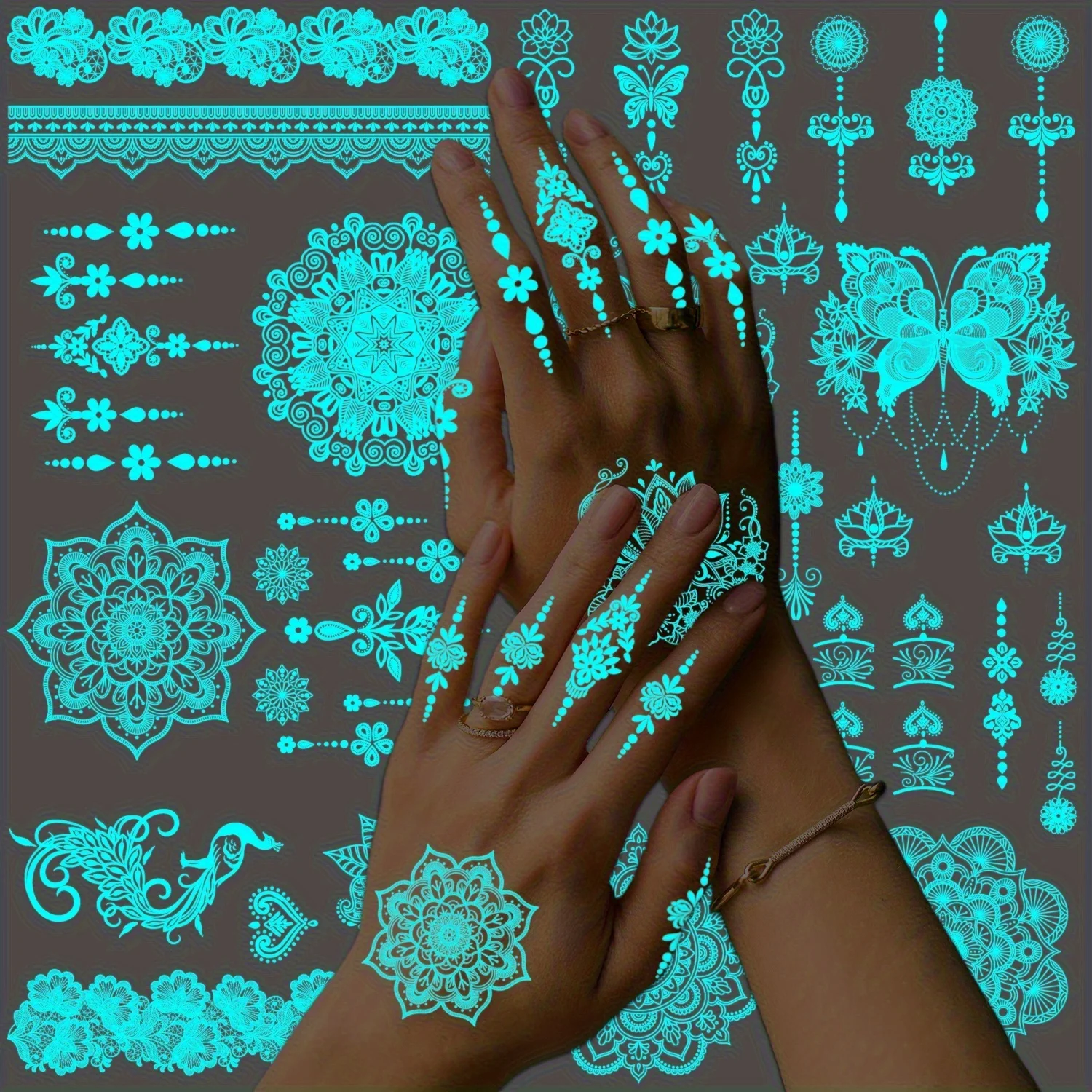 

10 шт., светящиеся в темноте временные татуировки, активированные черным светом, подходят для женщин, водонепроницаемые, для ночных вечеринок, фестивалей, свадеб