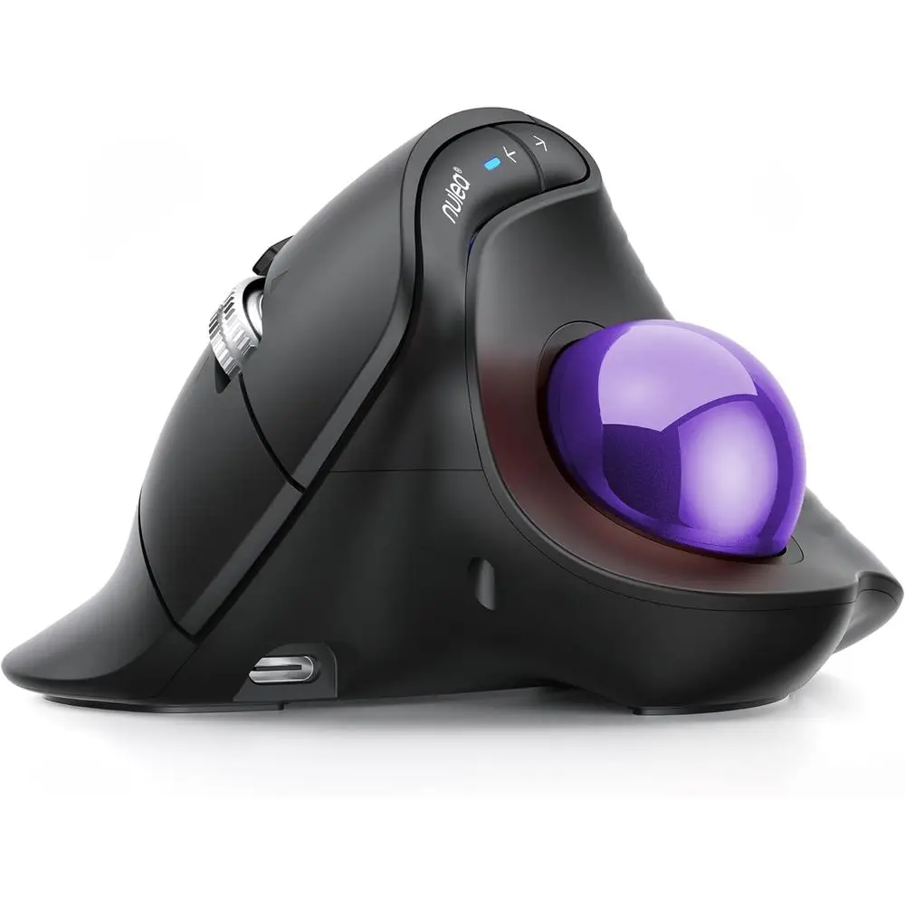 Ergonomic Wireless Trackball Mouse with Quiet Clicks, 3-Device Connectivity, Rechargeable for PC/Laptop/Tablet