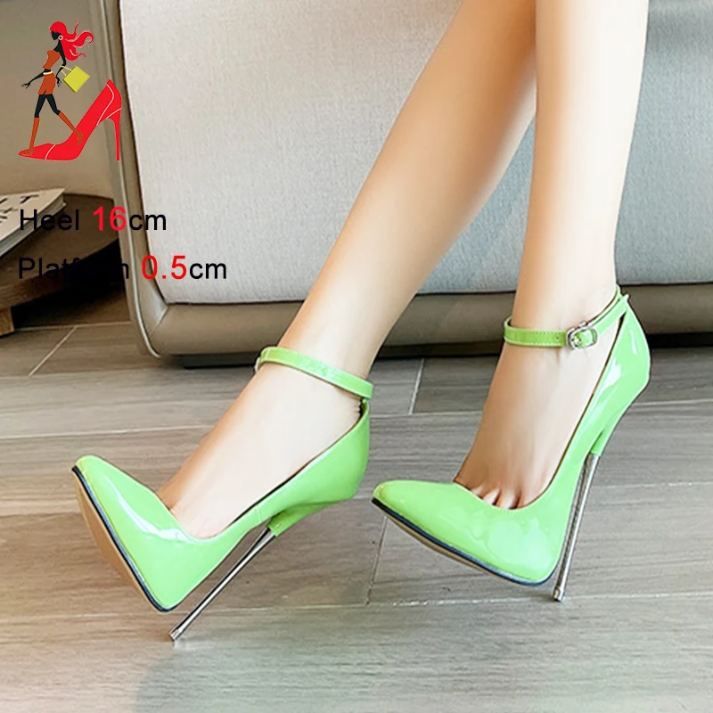 Ankle Buckle Strap 16CM Extreme High Heels Chic Fetish Women Shoes Pointed Stilettos Model Show Club Sexy Pumps Large Size 46