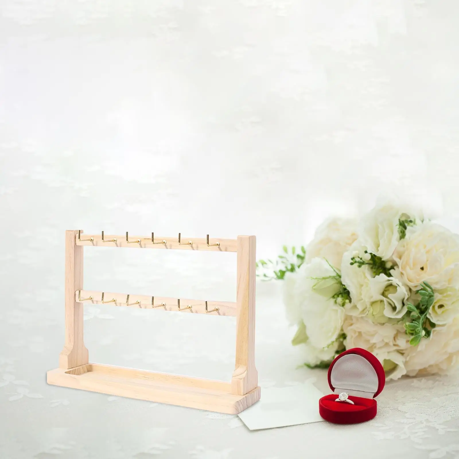 Multi Tiers Wooden Jewelry Holder with Hooks and Earring Tray for Ear Studs Bracelets Necklaces Rings Watch Display Stand