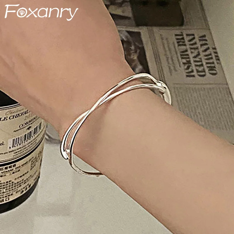 Foxanry Minimalist Silver Color Bracelet for Women Couples New Fashion Creative Design Cross Geometric Handmade Party Jewelry