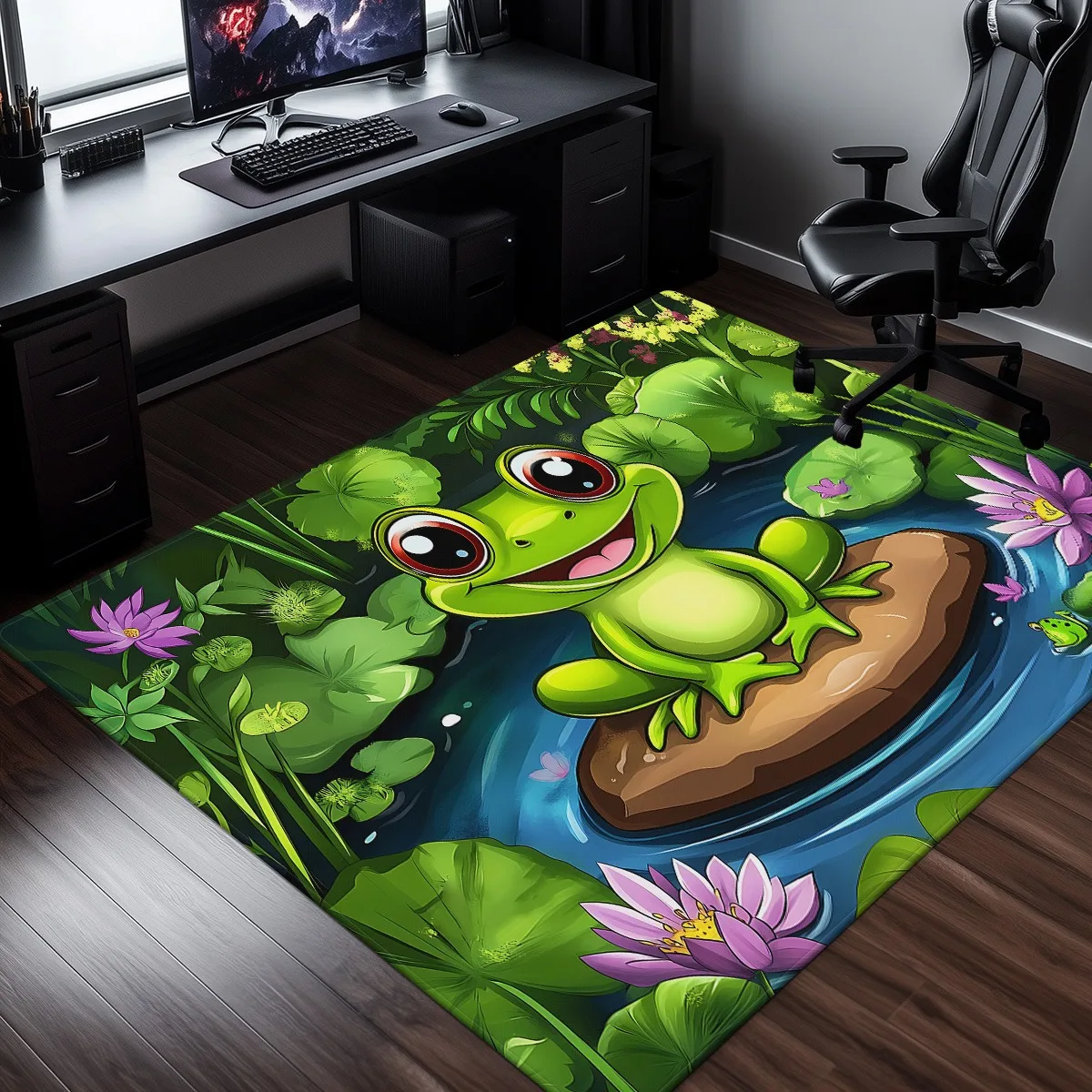 Cute Frog Lily Pad Pond Crystal Velvet Rug Kids Room Play Area Floor Mat Cartoon Animal Design Anti Slip Children's Carpet