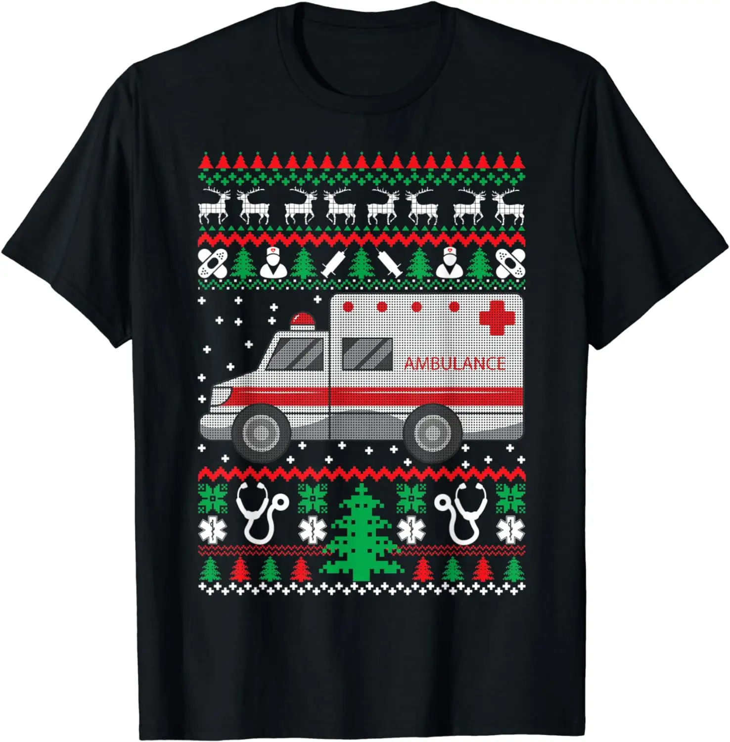 

EMT EMS Ambulance Ugly Christmas Sweater Paramedic Gifts T-Shirt 100% Cotton O-Neck Short Sleeve Casual Mens T-shirt Size S-3XL