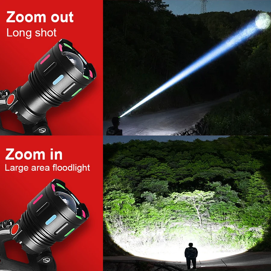 100000LM High Power LED Rechargeable Head Flashlight 18650 Front Led Headlamp Powerful Headlight Hunting Fishing Head Lantern