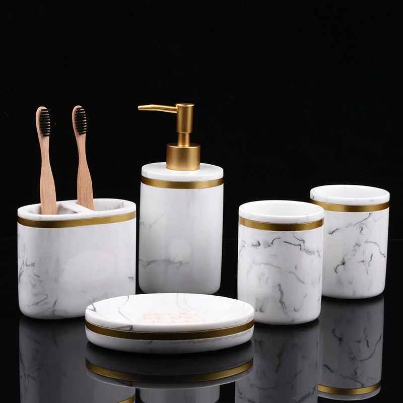 

Resin Imitation Marble Bathroom Toiletries Set Bathroom Accessories Hotel Toiletries Mouthwash Cup Home Decoration Lotion Bottle