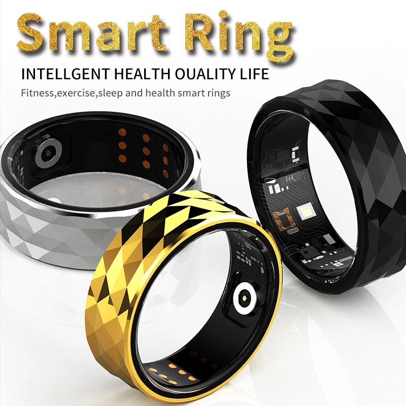 Smart ring with wireless Bluetooth connectivity and APP health monitoring - USB charging, exercise tracker and sleep detector.