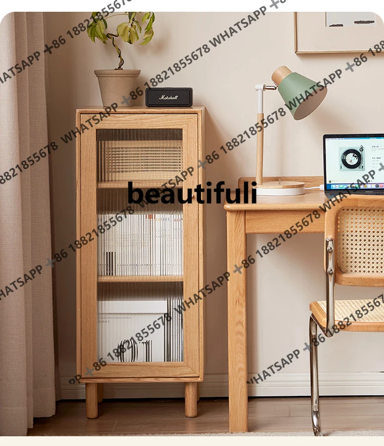 

All solid wood TV side cabinet household living room oak wall storage cabinet