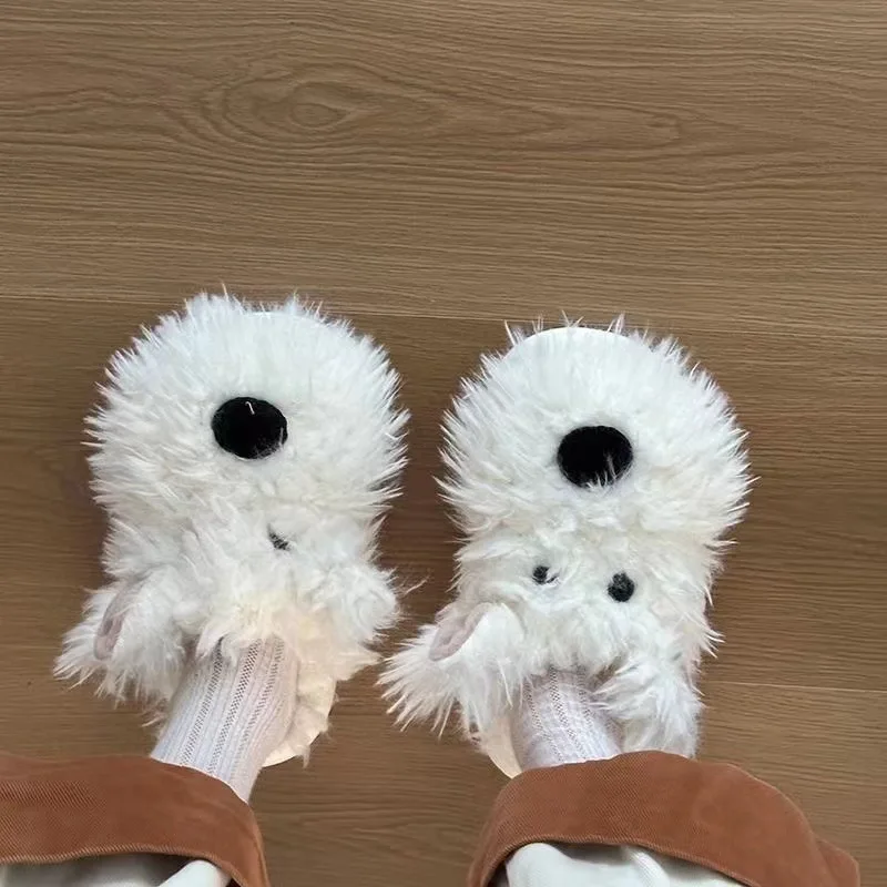 Funny Dog Slippers For Women's Outerwear 2024 New Autumn And Winter Household Casual Versatile Cartoon Cotton Home Slippers