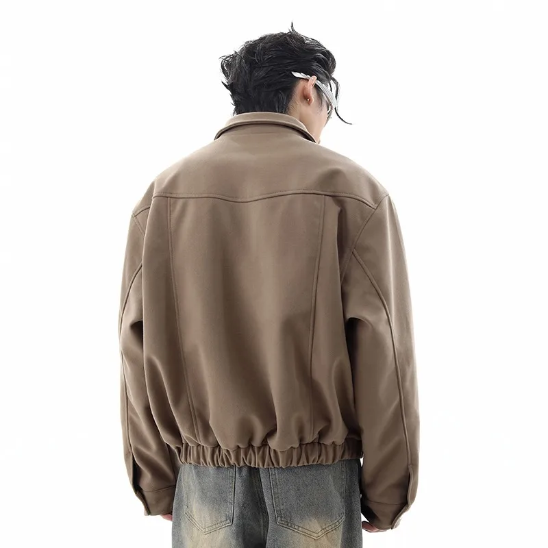 Short Pilot Jacket Mens 2024 New American Retro Trend Shoulder Pads Baseball Uniform Brown Zipper High Street Bomber Coats