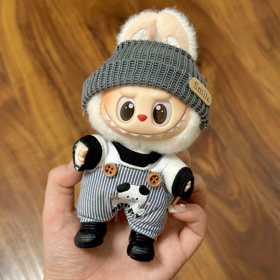 17Cm Mini Pluche Pop Kleding Outfit Accessoires Voor Korea Kpop Labubu Idol Zitten Party V1 V2 Herfst Onesie Hoed set kleding