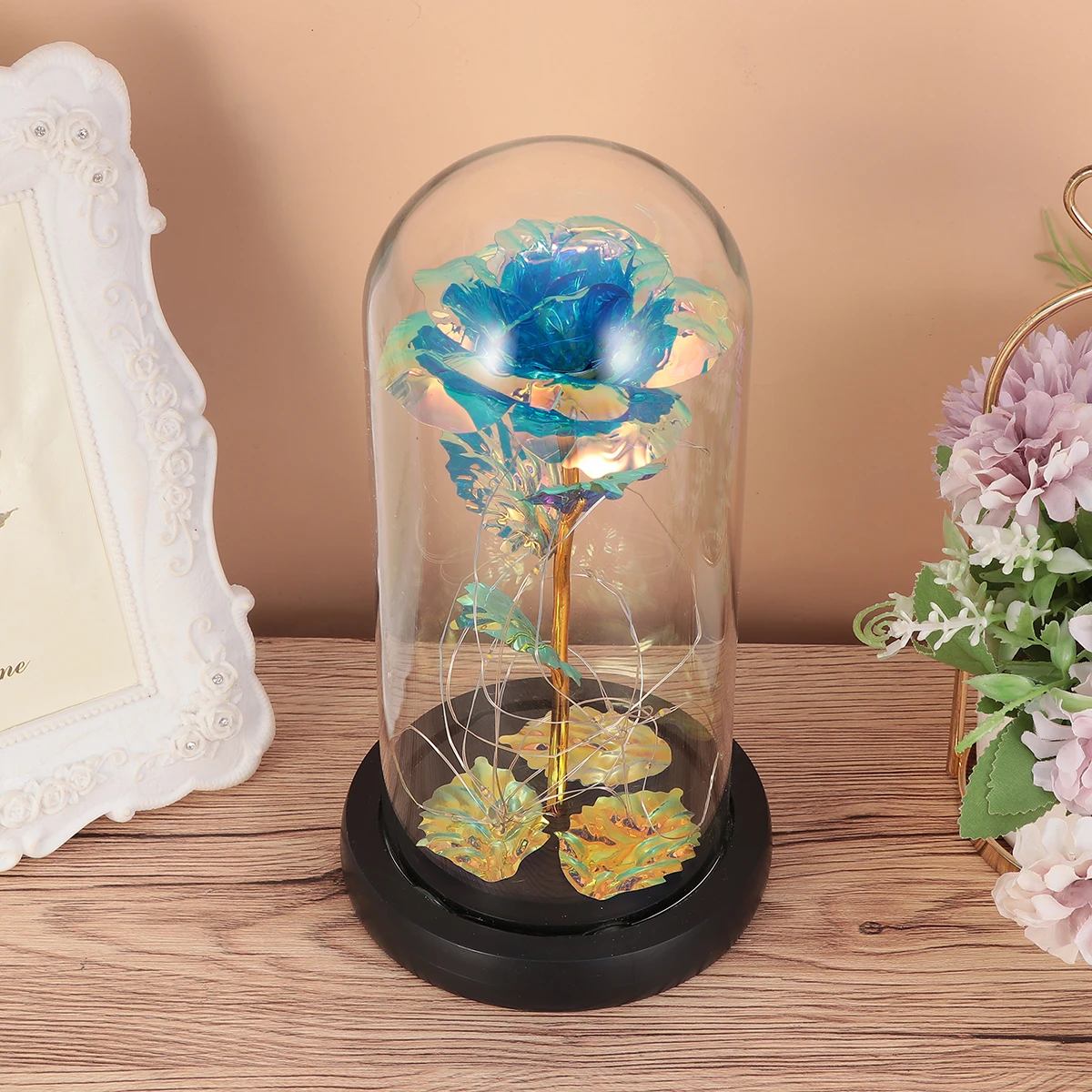 

Gold Foil Rose Ornament Valentine Day Flower Gift Artificial Night Lamp Glass Light Petals Enternal Dome