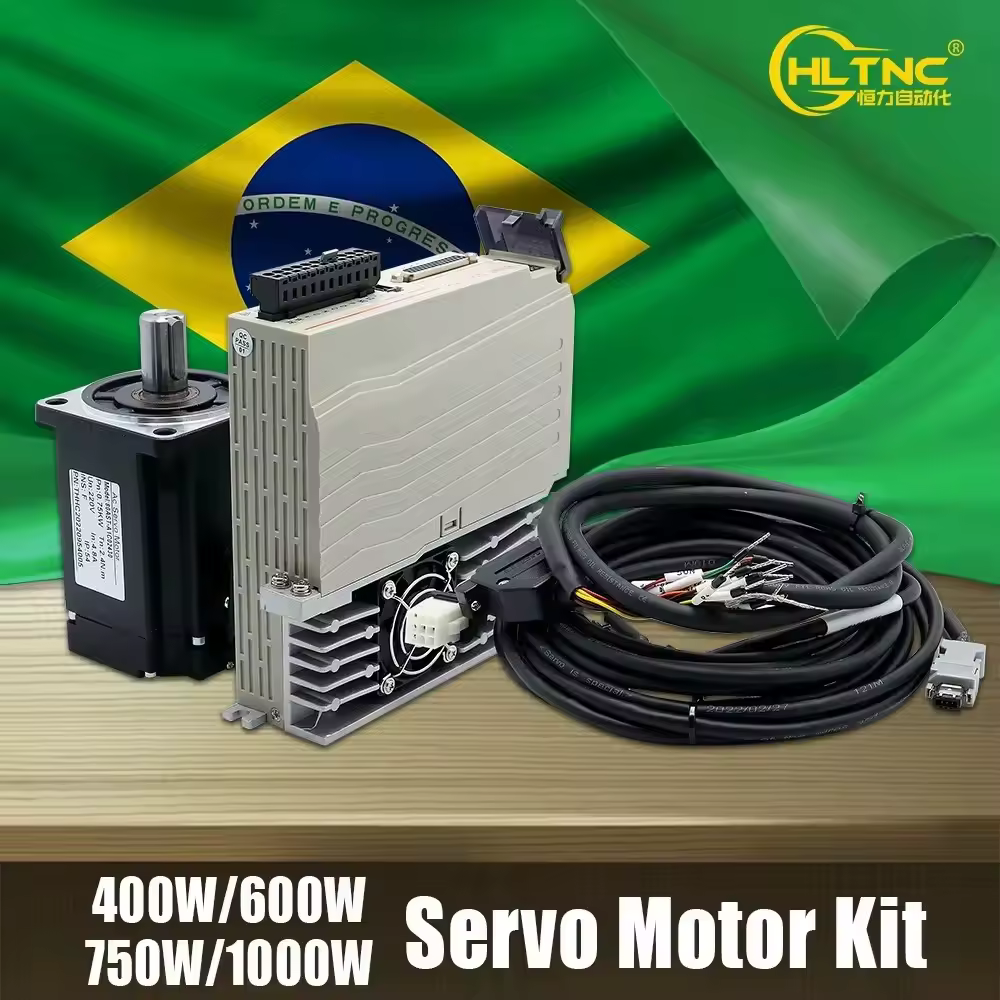 Brasil enviado 400w 600w 750w 1000w servo motor kit 2500rpm 220v 110v + servo driver 3m cabos cnc suporte pulso 0-10v analógico