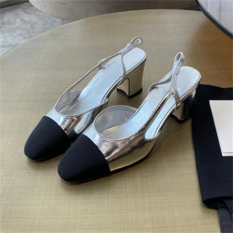 Top Quality Genuine Leather Low Heels Women Party Shoes Classic Heels Round Toe Slip on Ladies Summer Sandals