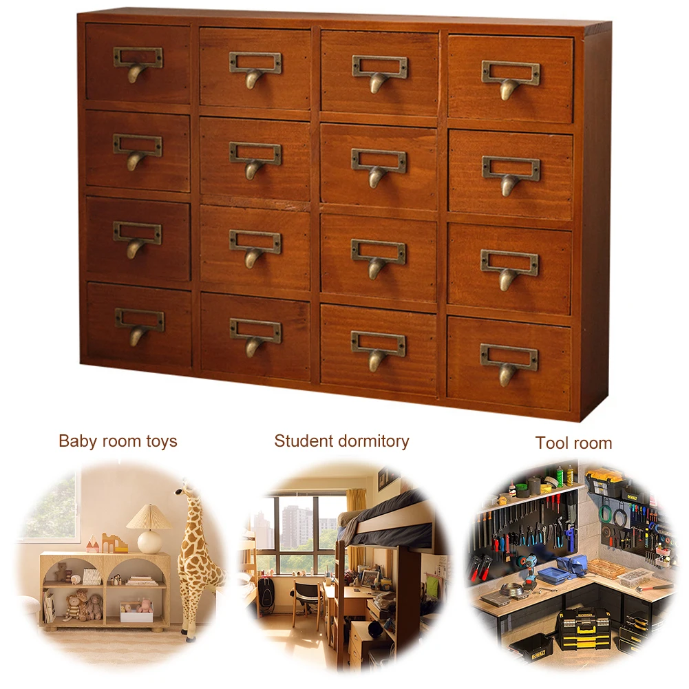 

Card Catalog Cabinet with 16 Drawers Wooden Storage Box Multifunction Rustic Wood Desk Drawer for Tea Coffee Pod Storage