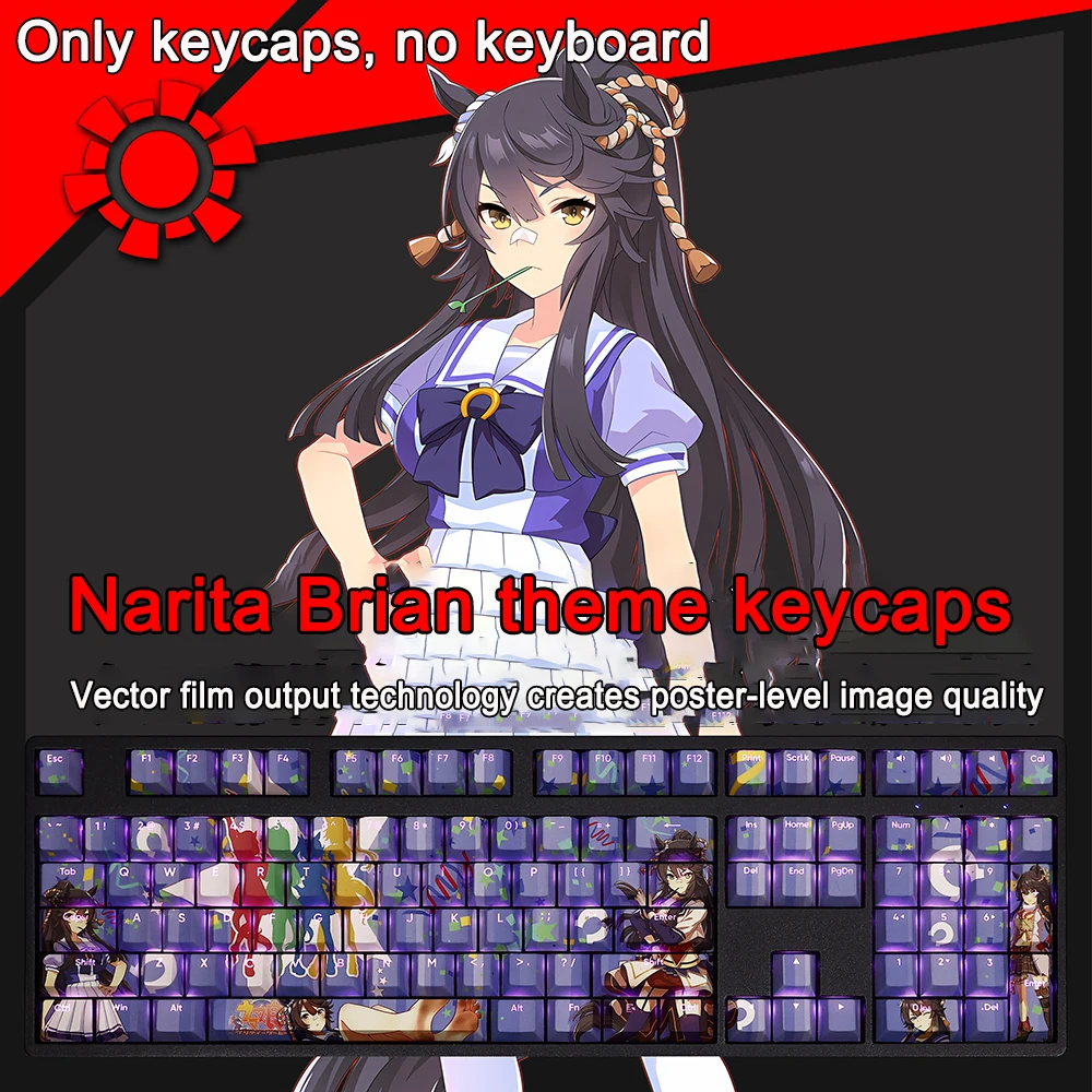 Pretty Derby Keycaps Tokai Teio 108 Keys PBT Dye Subbed Keycaps Cherry Anime Cartoon Gaming Key caps For ANSI 61 87 104 108 Keys