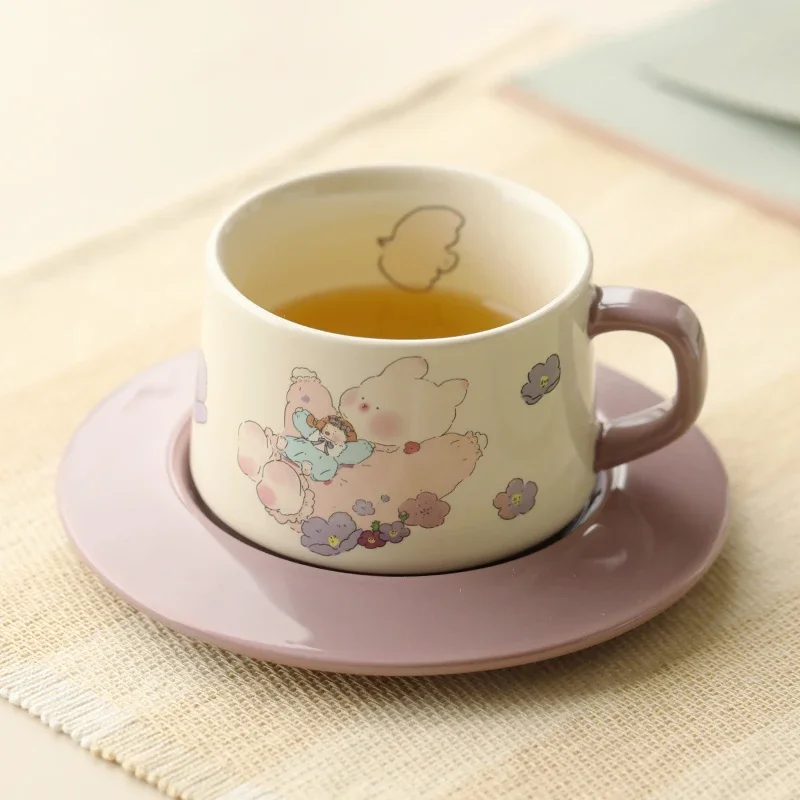 Latte Art Coffee Cup Kawaii Modern Charm Ceramic Japanese Tea Cup Cute Girls Dessert Gobelet Reutilisable Coffee Cup Set